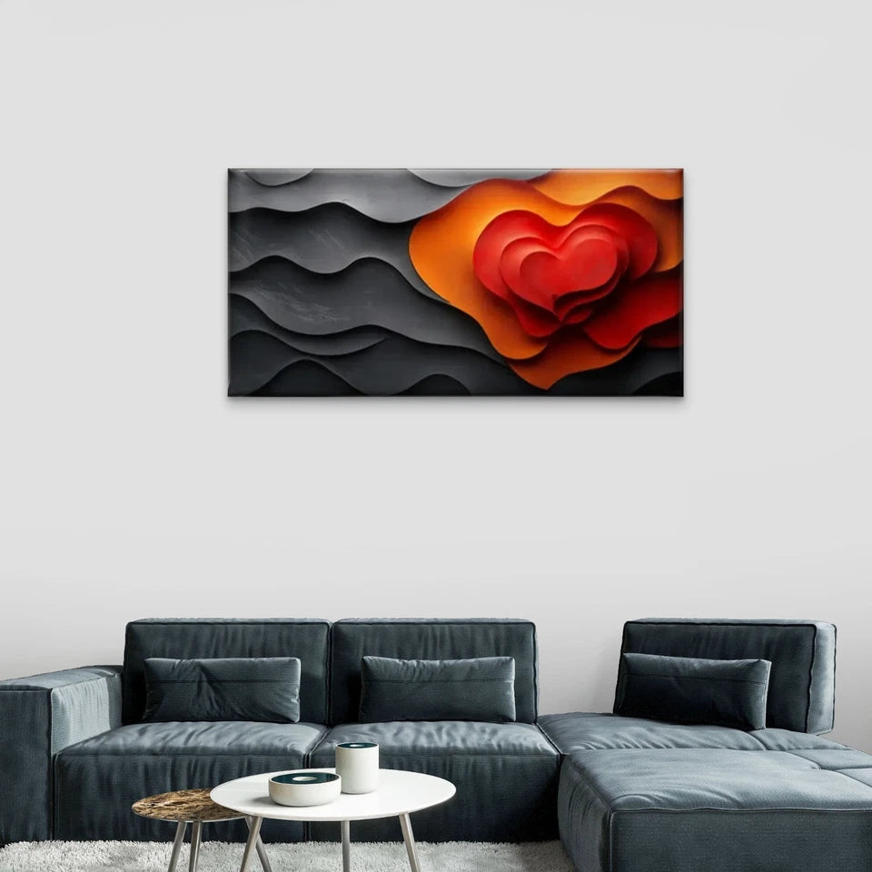 Heart Wave Abstract Wall Art Canvas Office Home Room Framed 120x60cm