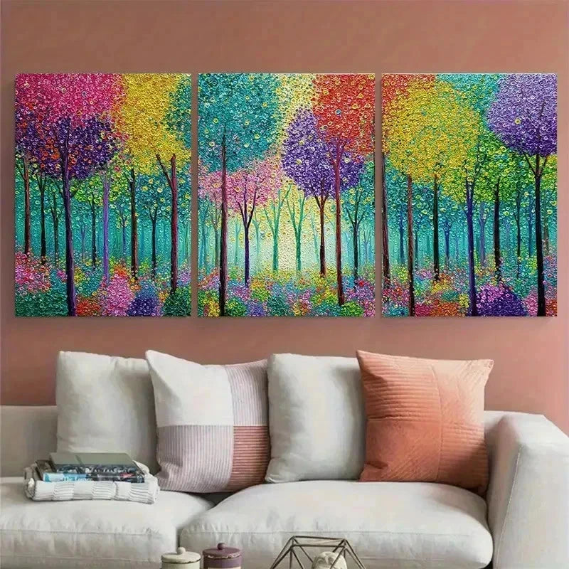 3pcs Colorful Tree Textured Abstract Perfect Wall Art Set Canvas Framed 40x60cm - High Quality Print 100% Australian Made Wall Canvas Ready to Hang - Bella Home Decor