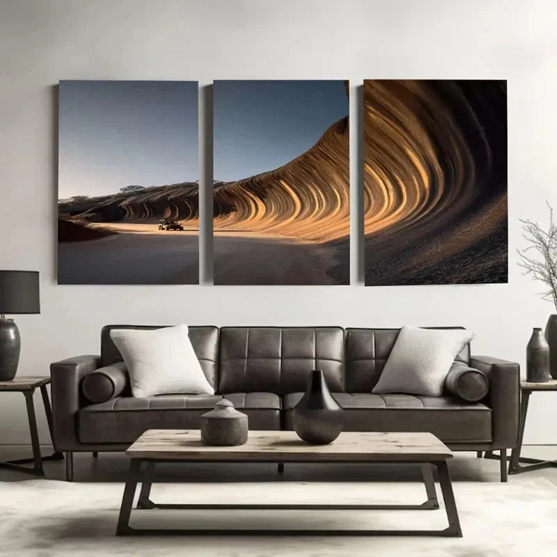 3pcs Wave Rock in Western Australia Wall Art Set Canvas Framed 50x70cm - High Quality Print 100% Australian Made Wall Canvas Ready to Hang