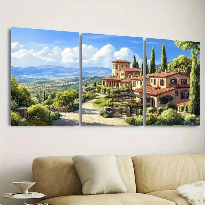 3pcs Olive Garden Mediterranean Serenity Wall Art Set Canvas Framed 60x90cm - High Quality Print 100% Australian Made Wall Canvas Ready to Hang