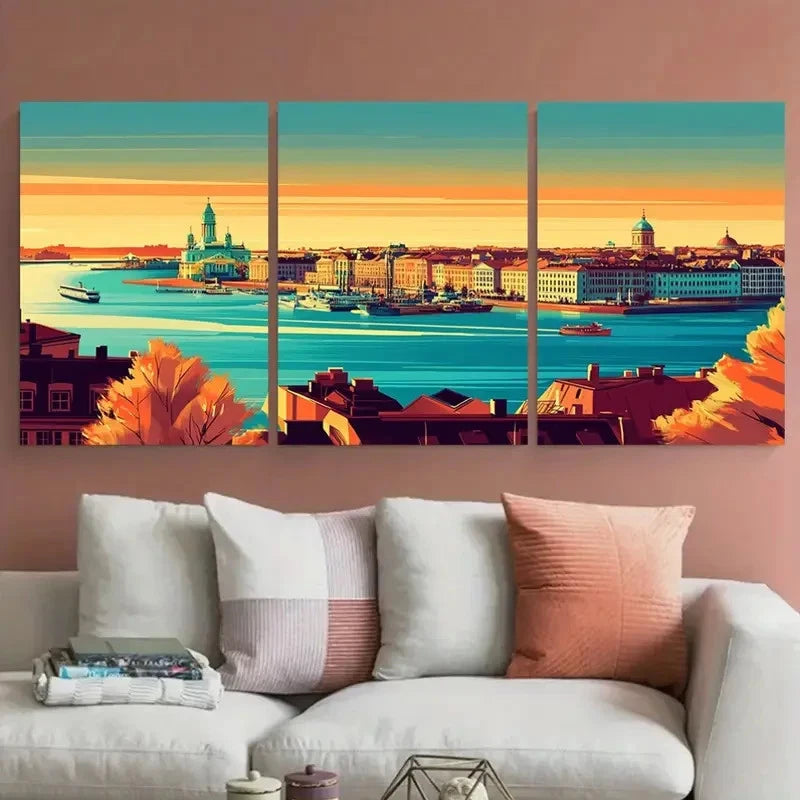 3pcs Vibrant Nordic & Scandinavian PerfectWall Art Set Canvas Framed 60x90cm - High Quality Print 100% Australian Made Wall Canvas Ready to Hang