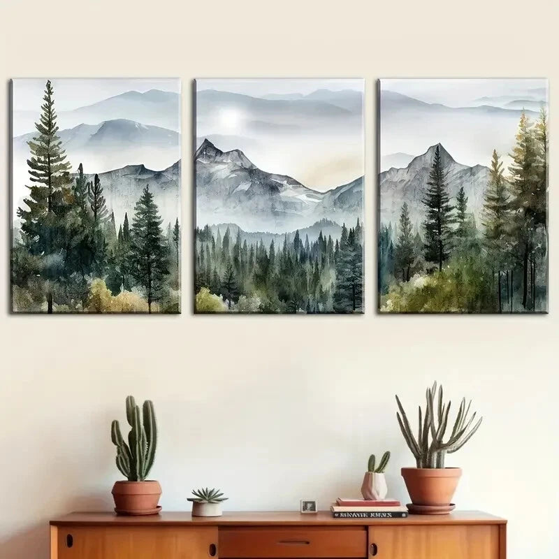 3pcs Forest Mountains Scenic Paintings Wall Art Set Canvas Framed 40x60cm - High Quality Print 100% Australian Made Wall Canvas Ready to Hang