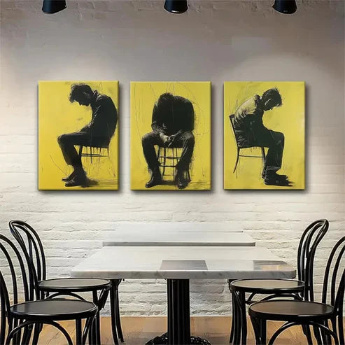 3pcs Urban Expressionism for Man Sitting Perfect Wall Art Set Canvas Unframed - High Quality Print 100% Australian Made Wall Canvas