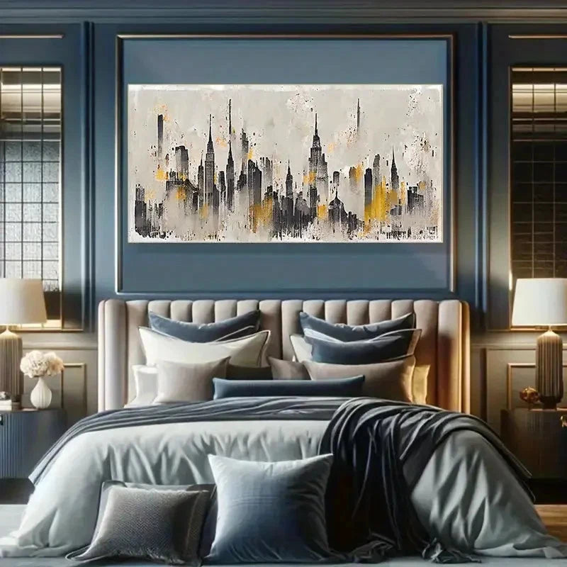 Modern Cityscape Mural Neutral Wall Art Canvas Office Home Room Framed 120x60cm