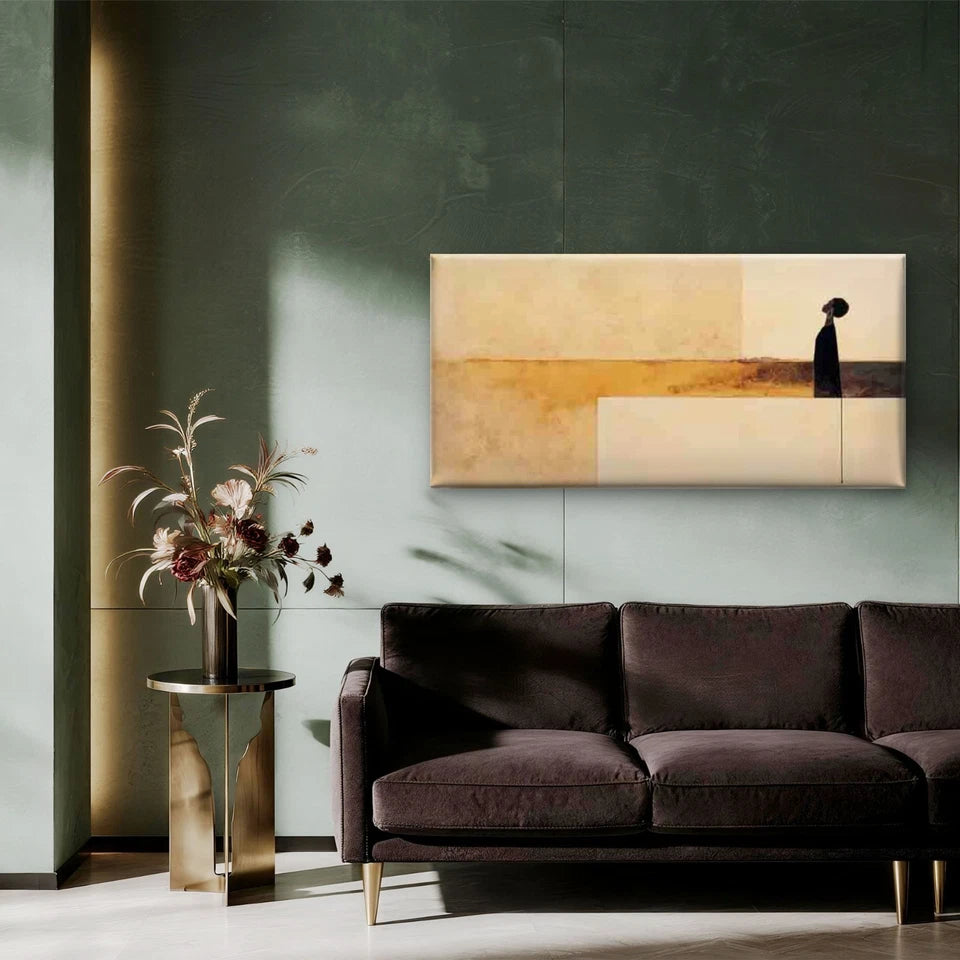 Abstract Beige Golden Brown Wall Art Canvas Office Home Room Framed 120x60cm - Bella Home Decor