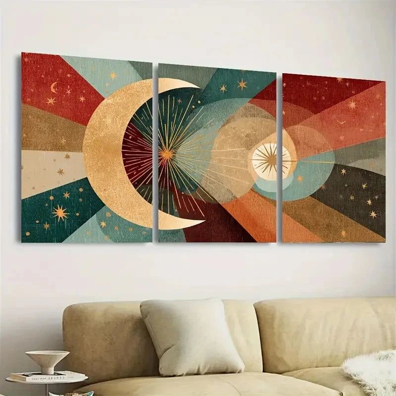3pcs Geometric Mid Century Modern Art Wall Art Set Canvas Framed 40x60cm - High Quality Print 100% Australian Made Wall Canvas Ready to Hang - Bella Home Decor