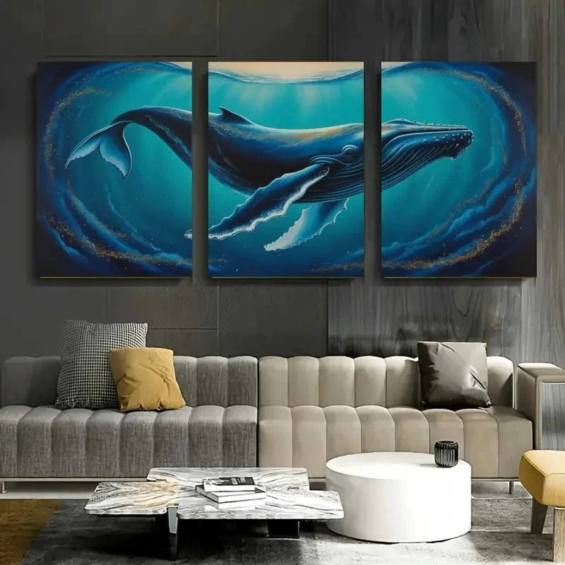 3pcs Blue Whale Canvas Wall Art Set Canvas Framed 40x60cm - High Quality Print 100% Australian Made Wall Canvas Ready to Hang - Bella Home Decor