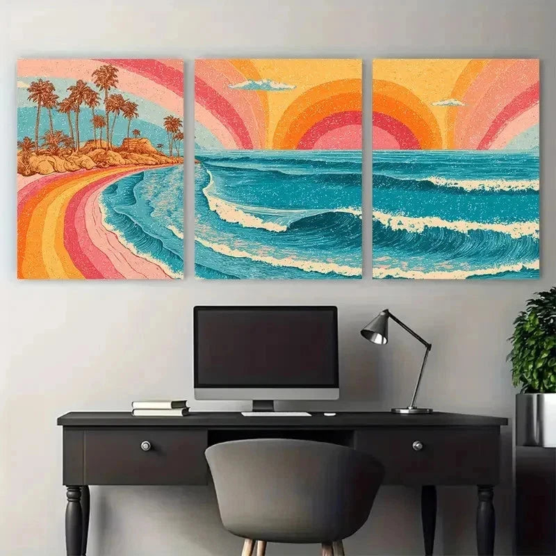 3pcs Sun Sand Sea Tropical Beach Perfect Wall Art Set Canvas Framed 50x70cm - High Quality Print 100% Australian Made Wall Canvas Ready to Hang