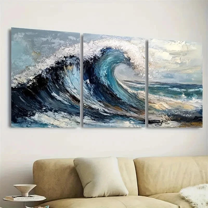 3pcs Wave texture Wall Art Set Canvas Framed 40x60cm - High Quality Print 100% Australian Made Wall Canvas Ready to Hang - Bella Home Decor