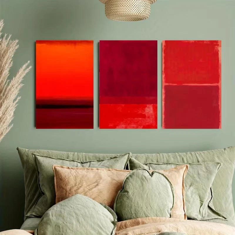 3pcs Mark Rothko Red Exhibition Metal Print Ready to Hang Art