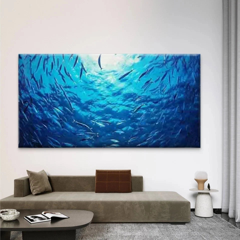 Abstract Ocean Scene Wall Art Canvas Office Home Room Framed 120x60cm