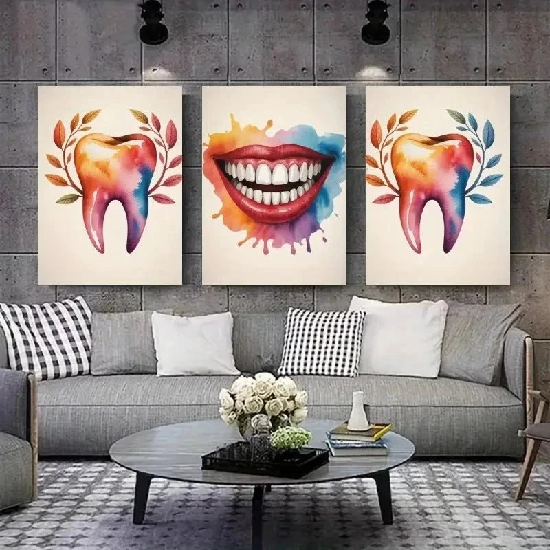 3pcs Tooth, Smile, Watercolor Canvas Wall Art Set Canvas Framed 60x90cm - High Quality Print 100% Australian Made Wall Canvas Ready to Hang - Bella Home Decor