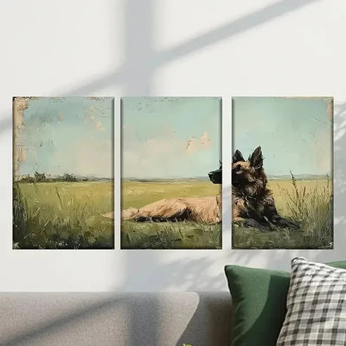 3pcs Painting of a Dog Laying in a Field Wall Art Canvas Unframed - High Quality Print 100% Australian Made Wall Canvas