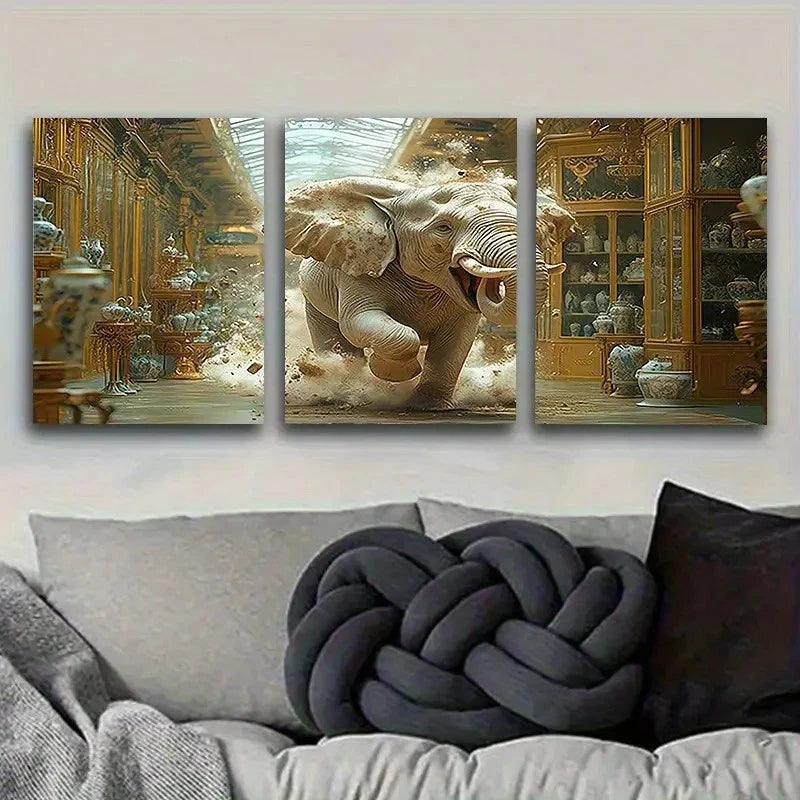 3pcs Majestic Elephant Wall Art Set Canvas Framed 60x90cm - High Quality Print 100% Australian Made Wall Canvas Ready to Hang