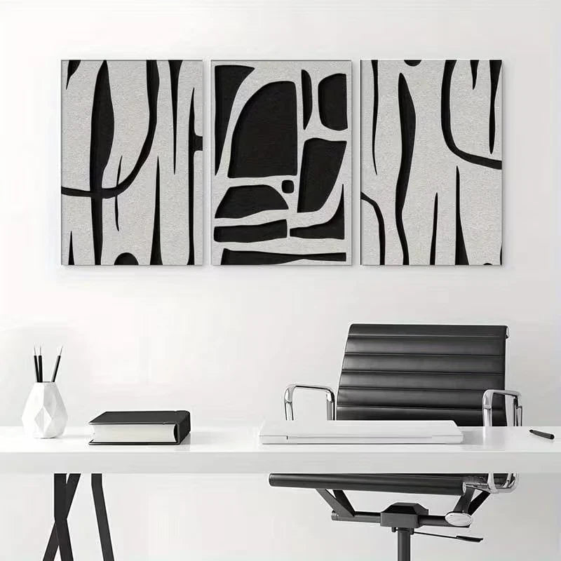 3pcs Black and White Abstract Metal Print Ready to Hang Art