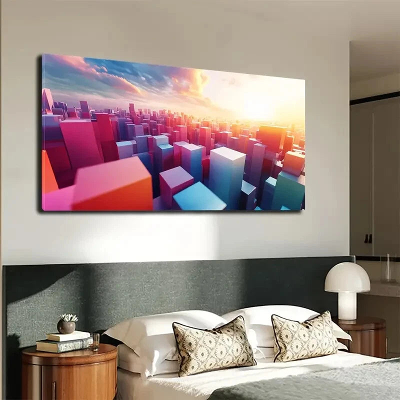 Colorful Cubes Abstract Wall Art Canvas Office Home Room Framed 120x60cm - Bella Home Decor