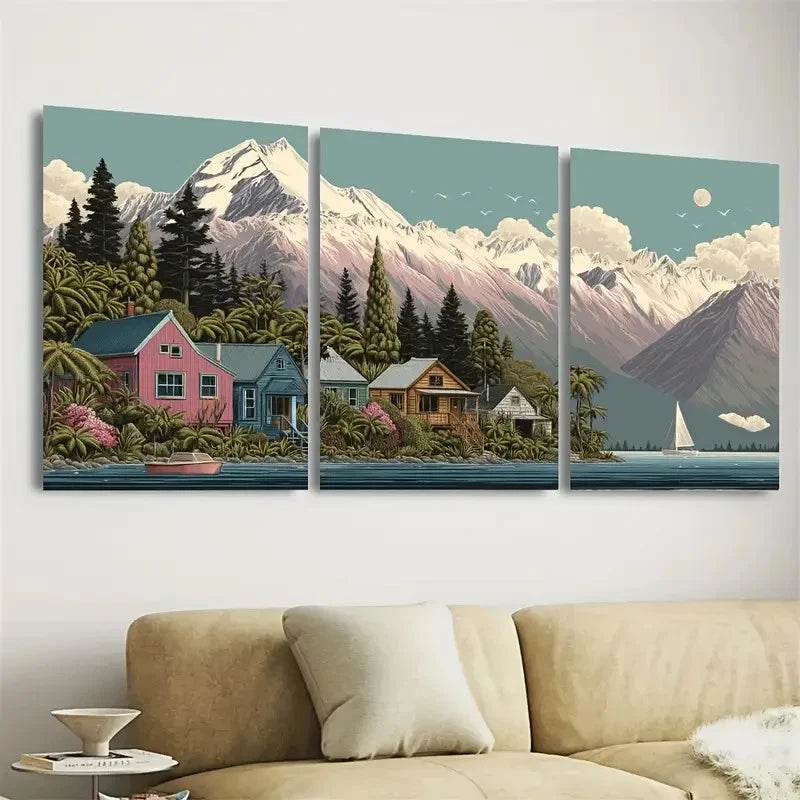 3pcs New Zealand Travel Art Mountain Wall Art Set Canvas Framed 40x60cm - High Quality Print 100% Australian Made Wall Canvas Ready to Hang