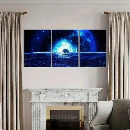 3pcs Vibrant Alien Planet & Cosmic Tree Wall Art Canvas Unframed - High Quality Print 100% Australian Made Wall Canvas