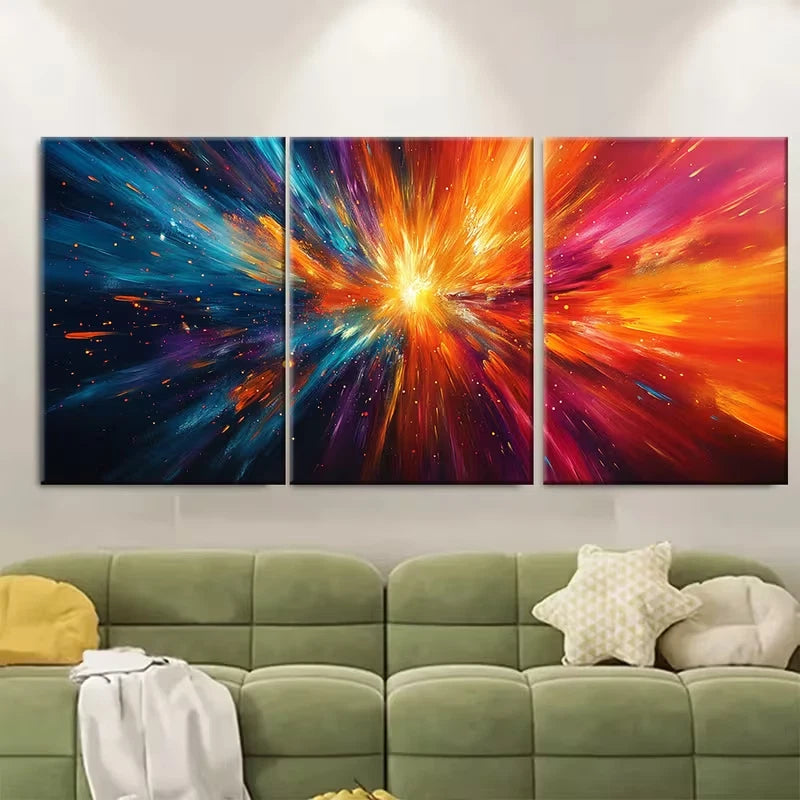 3pcs Vibrant Abstract Burst Metal Print Ready to Hang Art