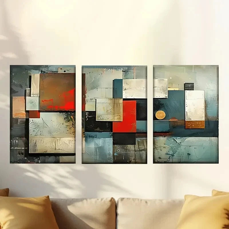 3pcs Vibrant Colorful Geometric Designs Wall Art Set Canvas Framed 60x90cm - High Quality Print 100% Australian Made Wall Canvas Ready to Hang