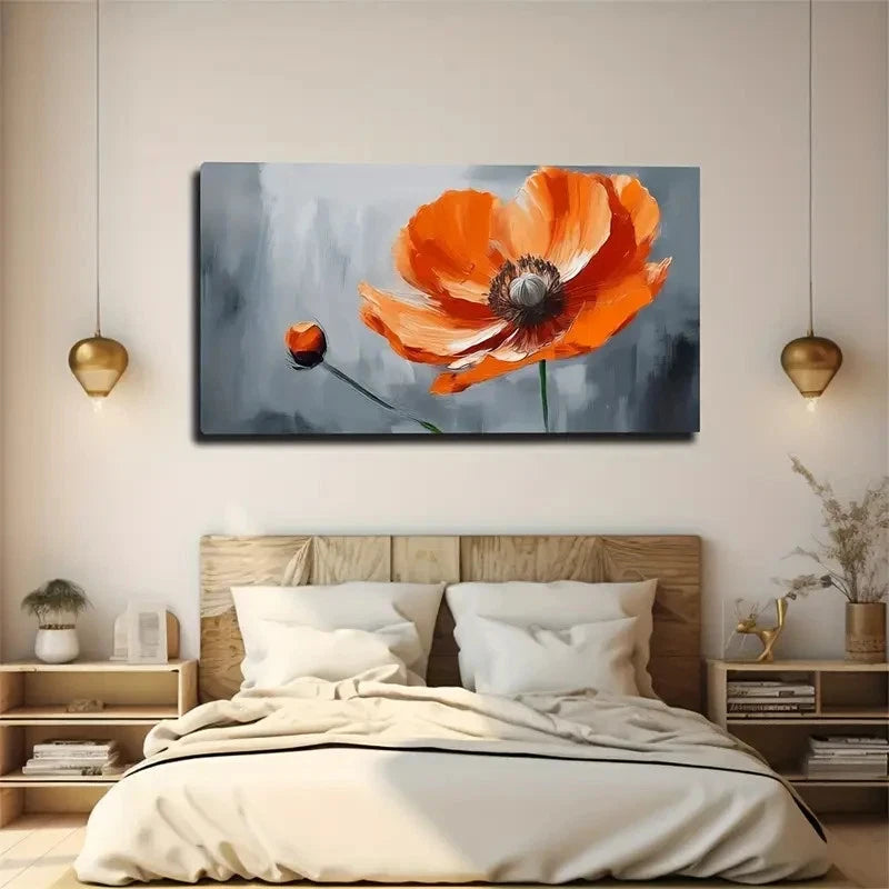 Vibrant Orange Poppy Painting Wall Art Canvas Office Home Room Framed 120x60cm