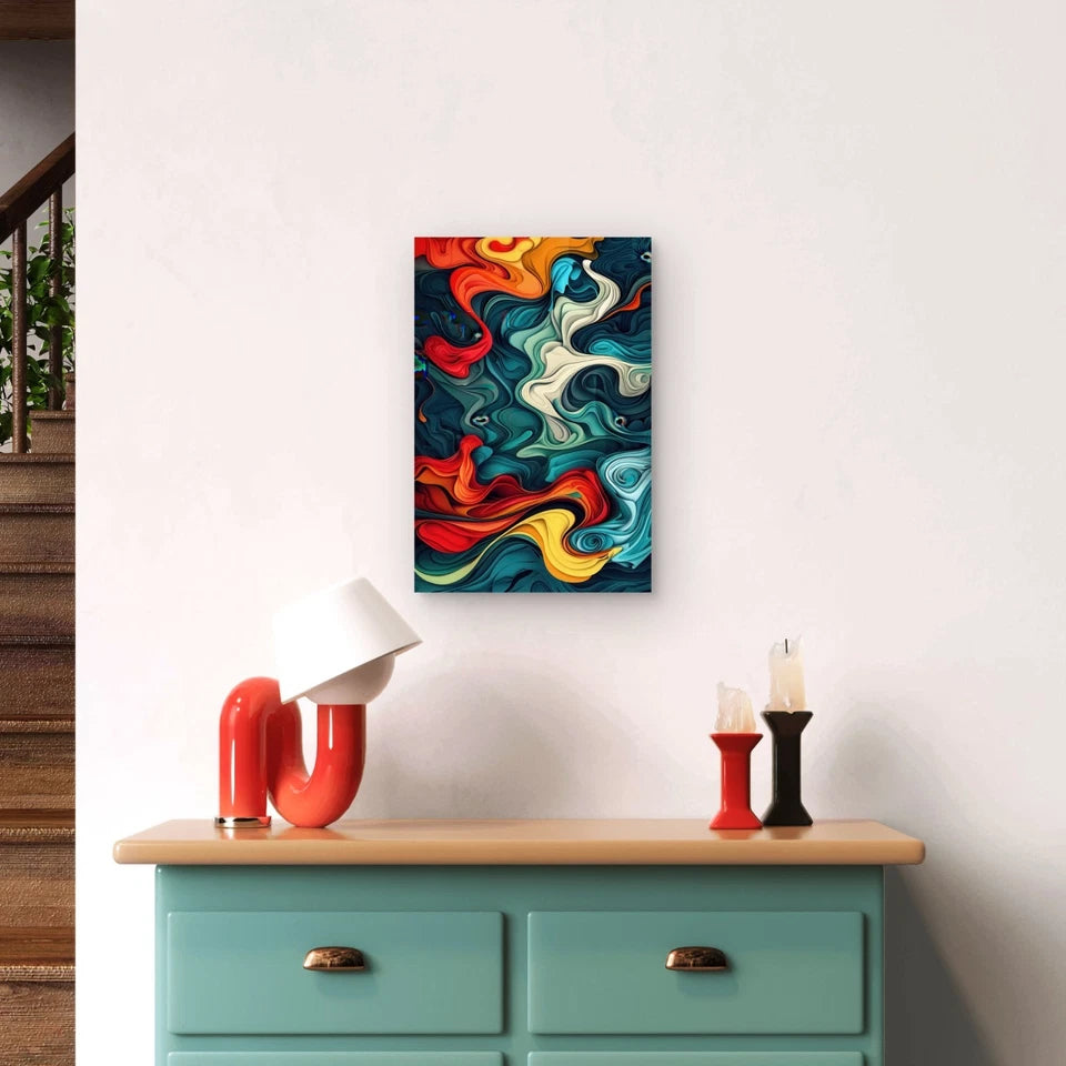 Abstract Liquid Swirl Waves Multicolored Teal 40x60cm Metal Print Ready to Hang