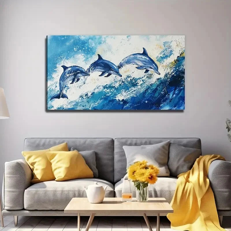 Smart Dolphin Modern Bohemian Wall Art Canvas Office Home Room Framed 120x60cm