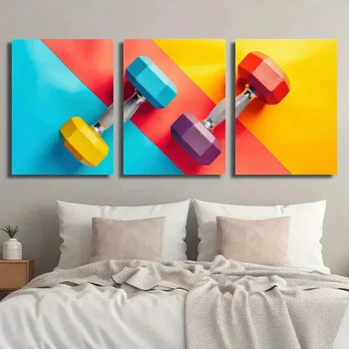 3pcs Fitness & Bodybuilding Dumbbell Wall Art Canvas Unframed - High Quality Print 100% Australian Made Wall Canvas