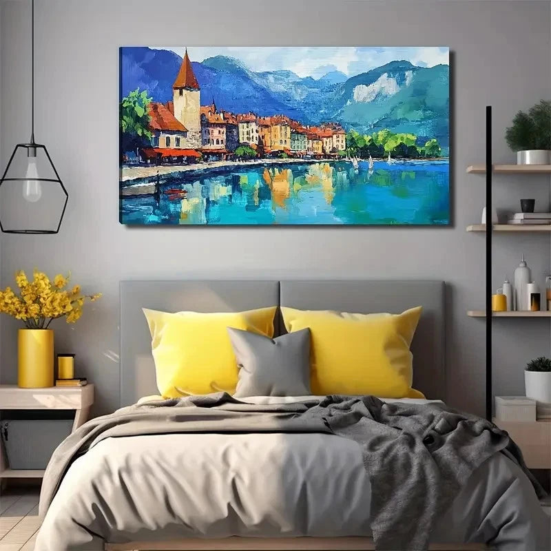 Scenic River House Perfect Wall Art Canvas Office Home Room Framed 120x60cm