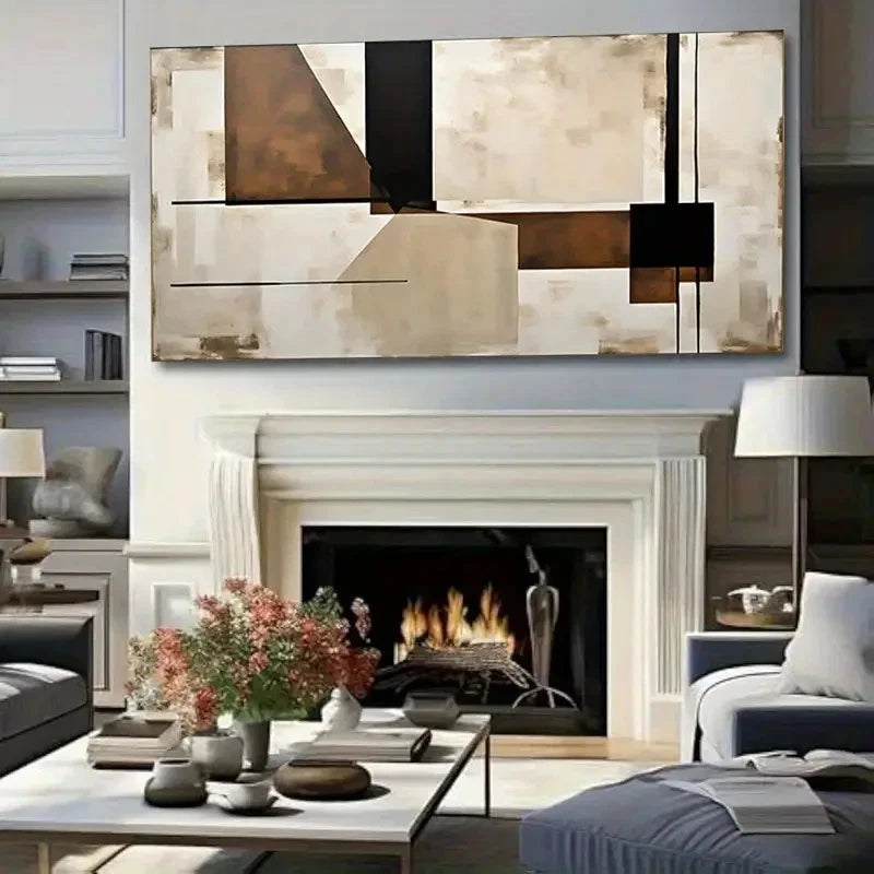 Beige Geometric Shapes Modern Wall Art Canvas Office Home Room Framed 120x60cm