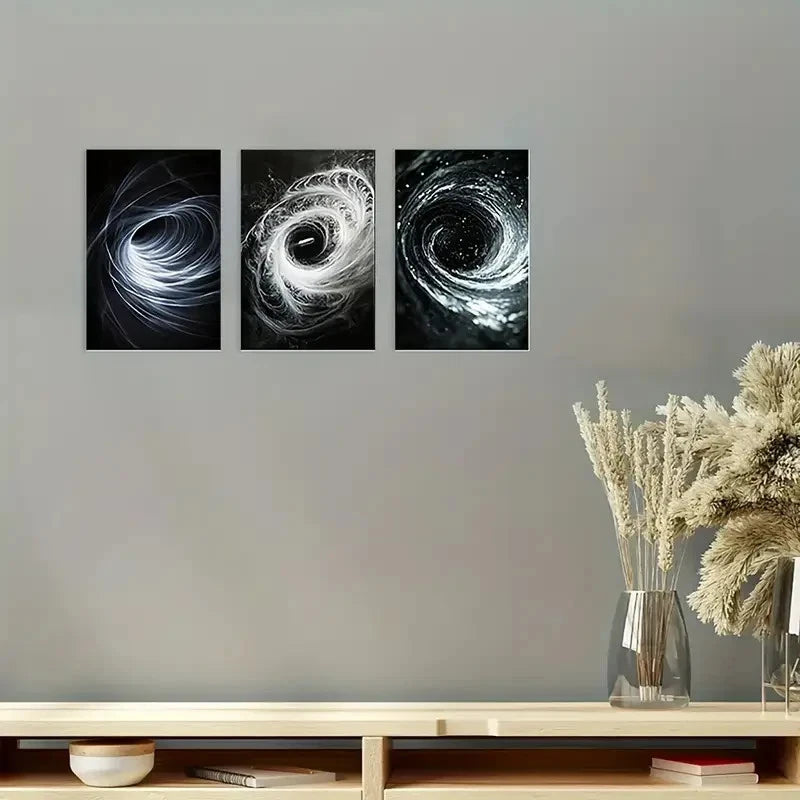 3pcs Stunning Dark Universe Fractal Wall Art Set Canvas Framed 50x70cm - High Quality Print 100% Australian Made Wall Canvas Ready to Hang - Bella Home Decor