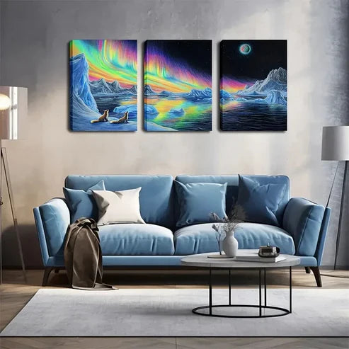 3pcs Two Foxes Sitting on Ice in Vivid Style Wall Art Canvas Unframed - High Quality Print 100% Australian Made Wall Canvas