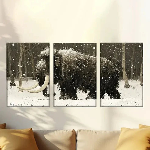 3pcs Majestic Elephants in Snowy Forest Wall Art Set Canvas Unframed - High Quality Print 100% Australian Made Wall Canvas