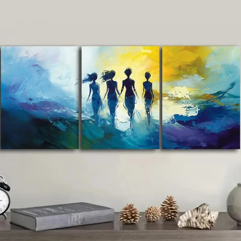 3pcs Four Women Vibrant Sunset Scene Wall Art Set Canvas Framed 50x70cm - High Quality Print 100% Australian Made Wall Canvas Ready to Hang - Bella Home Decor