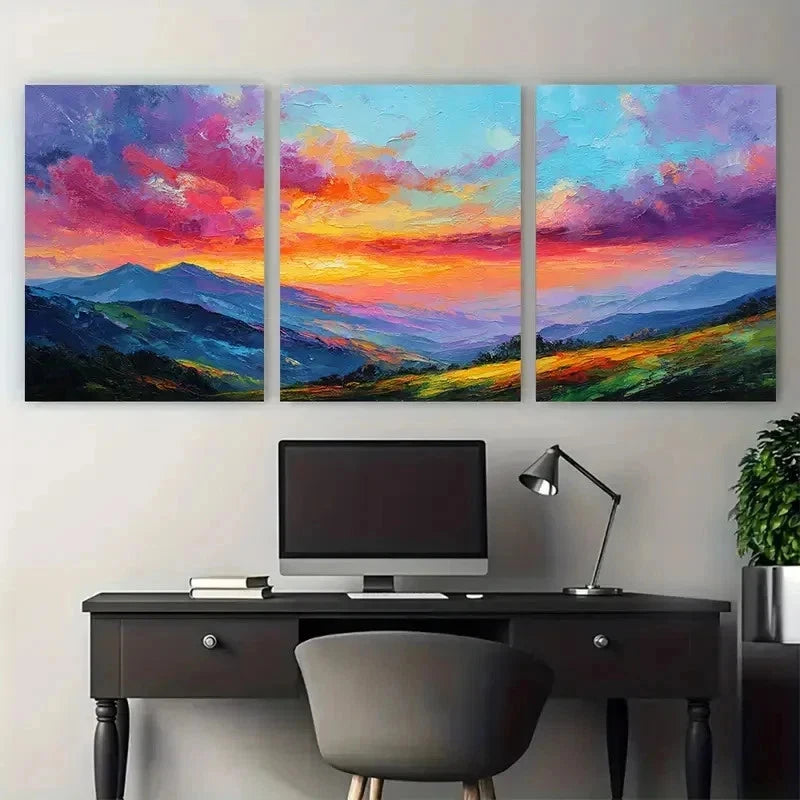 3pcs Vibrant Sunrise Landscape Textured Perfect Wall Art Set Canvas Framed 50x70cm - High Quality Print 100% Australian Made Wall Canvas Ready to Hang