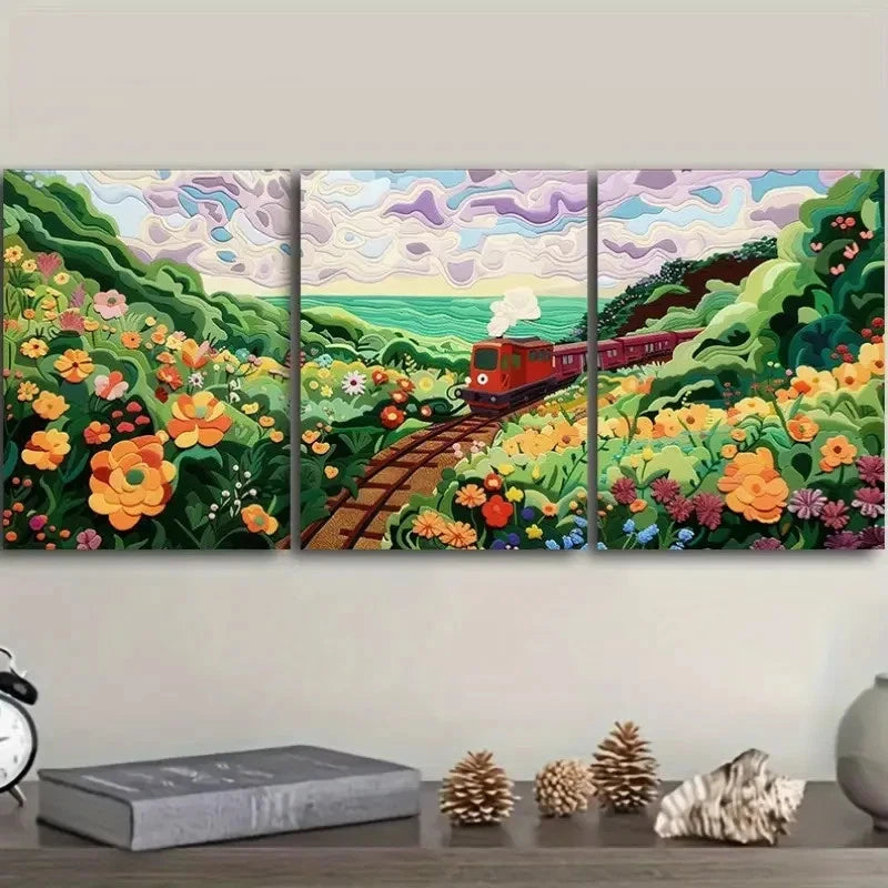 3pcs The train to spring Wall Art Set Canvas Framed 40x60cm - High Quality Print 100% Australian Made Wall Canvas Ready to Hang - Bella Home Decor