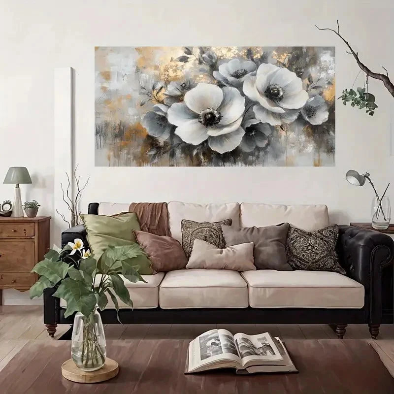 Abstract Floral Modern Vintage Wall Art Canvas Office Home Room Framed 120x60cm