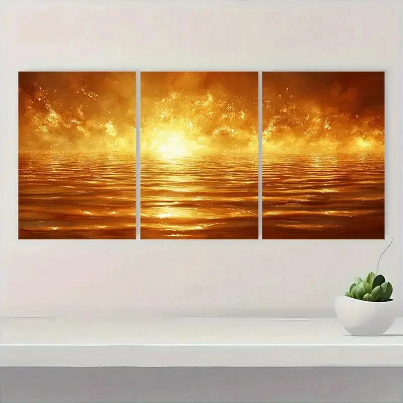 3pcs Golden Ripples Abstract Lake a Wall Art Set Canvas Framed 40x60cm - High Quality Print 100% Australian Made Wall Canvas Ready to Hang - Bella Home Decor