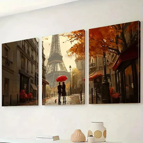 3pcs Modern Couple Walking Near Eiffel Tower Art Set Canvas Unframed - High Quality Print 100% Australian Made Wall Canvas