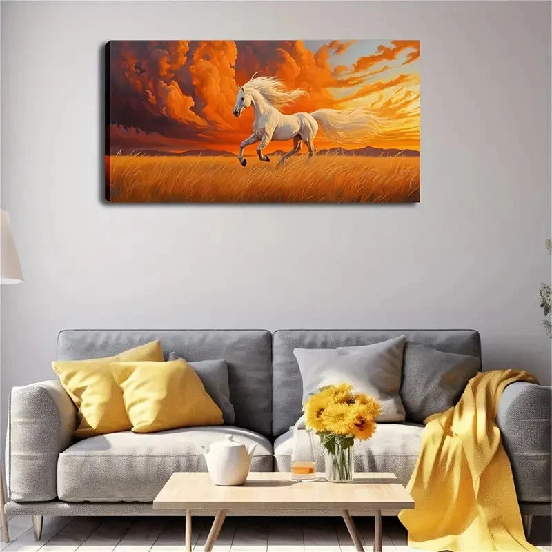 Majestic White Horse Dramatic Wall Art Canvas Office Home Room Framed 120x60cm