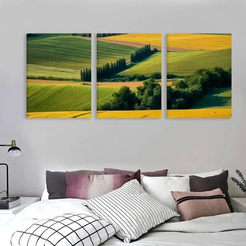 3pcs Green & Golden Farmland Landscape Wall Art Set Canvas Framed 40x60cm - High Quality Print 100% Australian Made Wall Canvas Ready to Hang