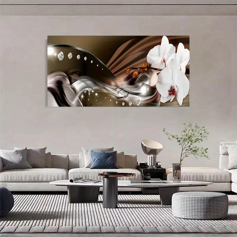 Elegant White Orchids Nordic Wall Art Canvas Office Home Room Framed 120x60cm