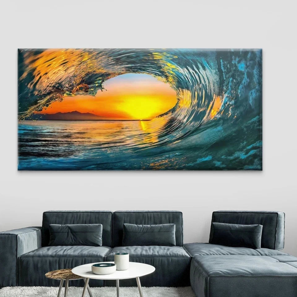 Ocean Wave Sunset Seascape Wall Art Canvas Office Home Room Framed 120x60cm