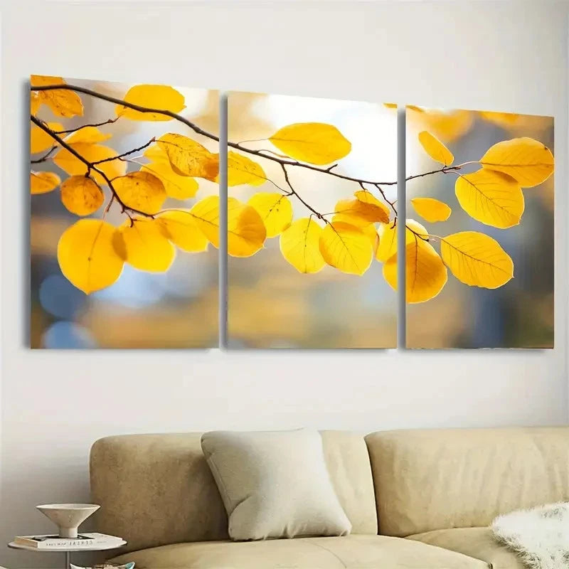 3pcs Yellow Leaves In The Fall Seasonal Wall Art Set Canvas Framed 60x90cm - High Quality Print 100% Australian Made Wall Canvas Ready to Hang - Bella Home Decor