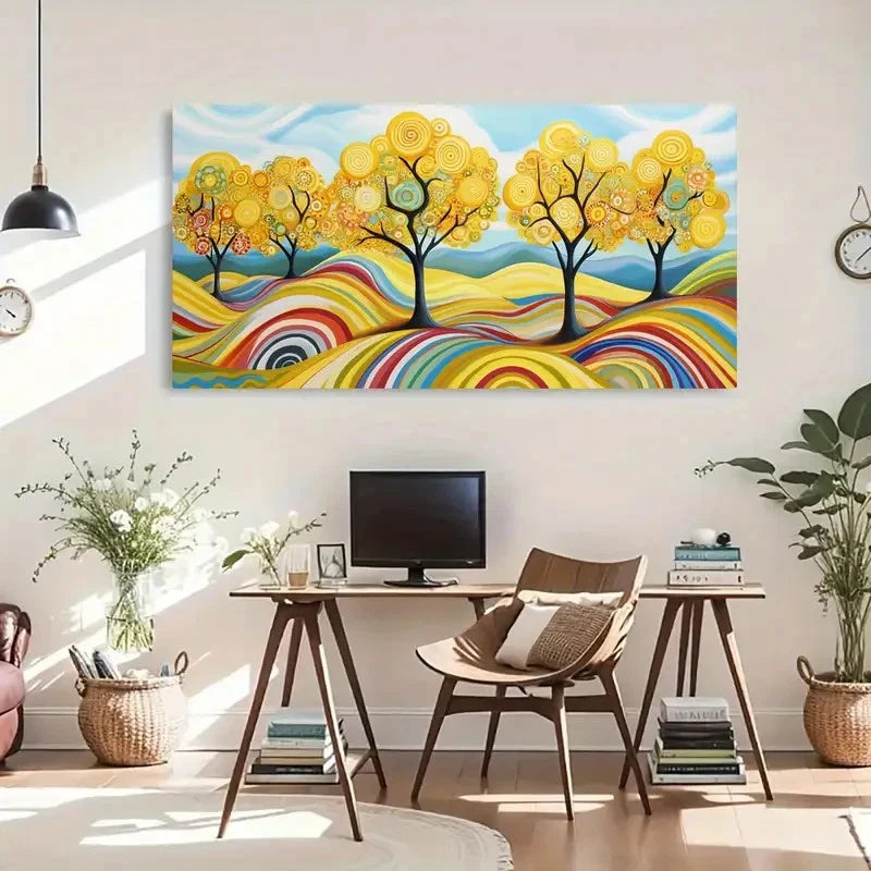Vibrant Trees Spiral Artwork Wall Art Canvas Office Home Room Framed 120x60cm - Bella Home Decor
