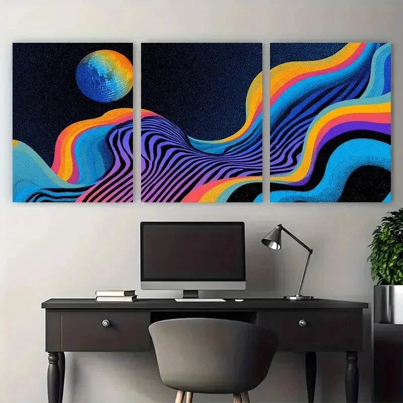 3pcs Maximalist Western Retro Disco Perfect Wall Art Set Canvas Framed 50x70cm - High Quality Print 100% Australian Made Wall Canvas Ready to Hang