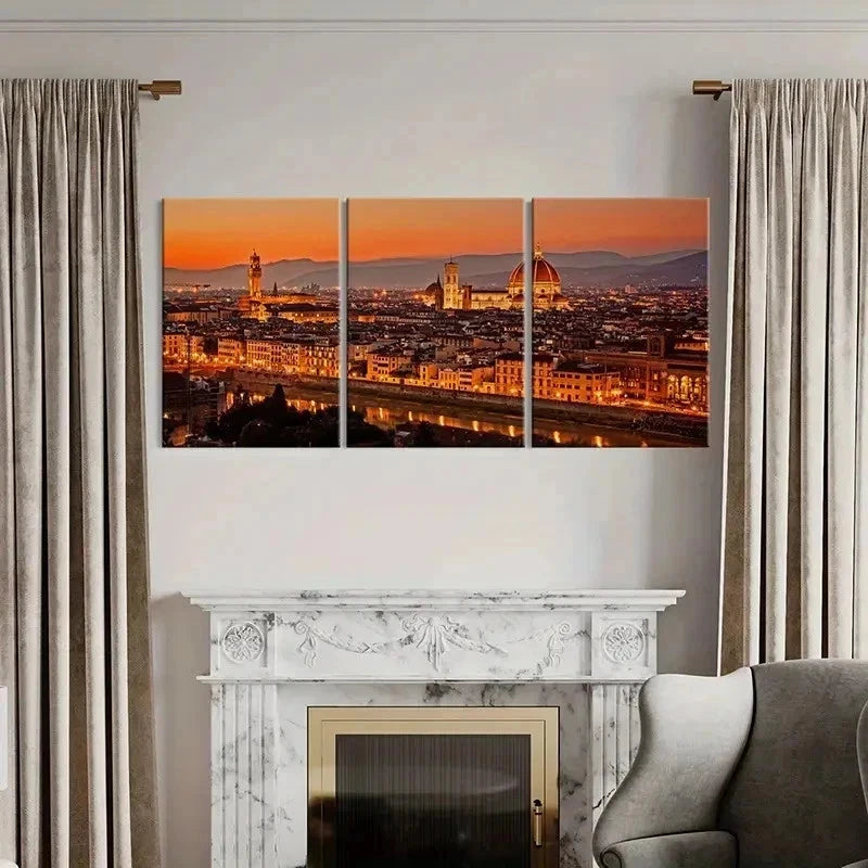 3pcs Florence Cathedral Cityscape At Dusk Wall Art Set Canvas Framed 50x70cm - High Quality Print 100% Australian Made Wall Canvas Ready to Hang