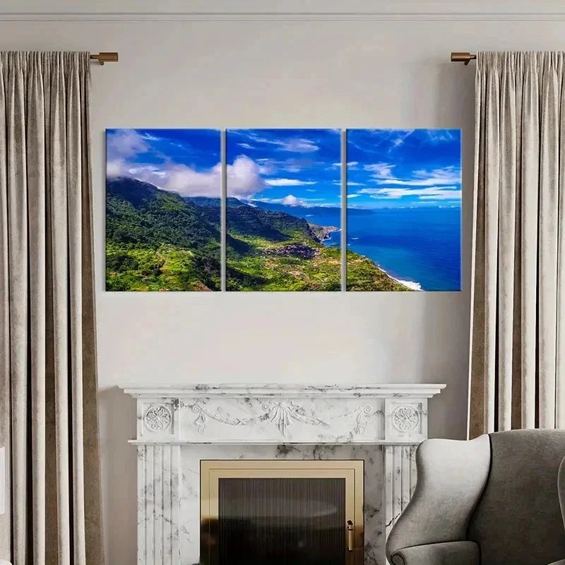 3pcs Mountains Sea and Beach Modern Wall Art Set Canvas Framed 50x70cm - High Quality Print 100% Australian Made Wall Canvas Ready to Hang