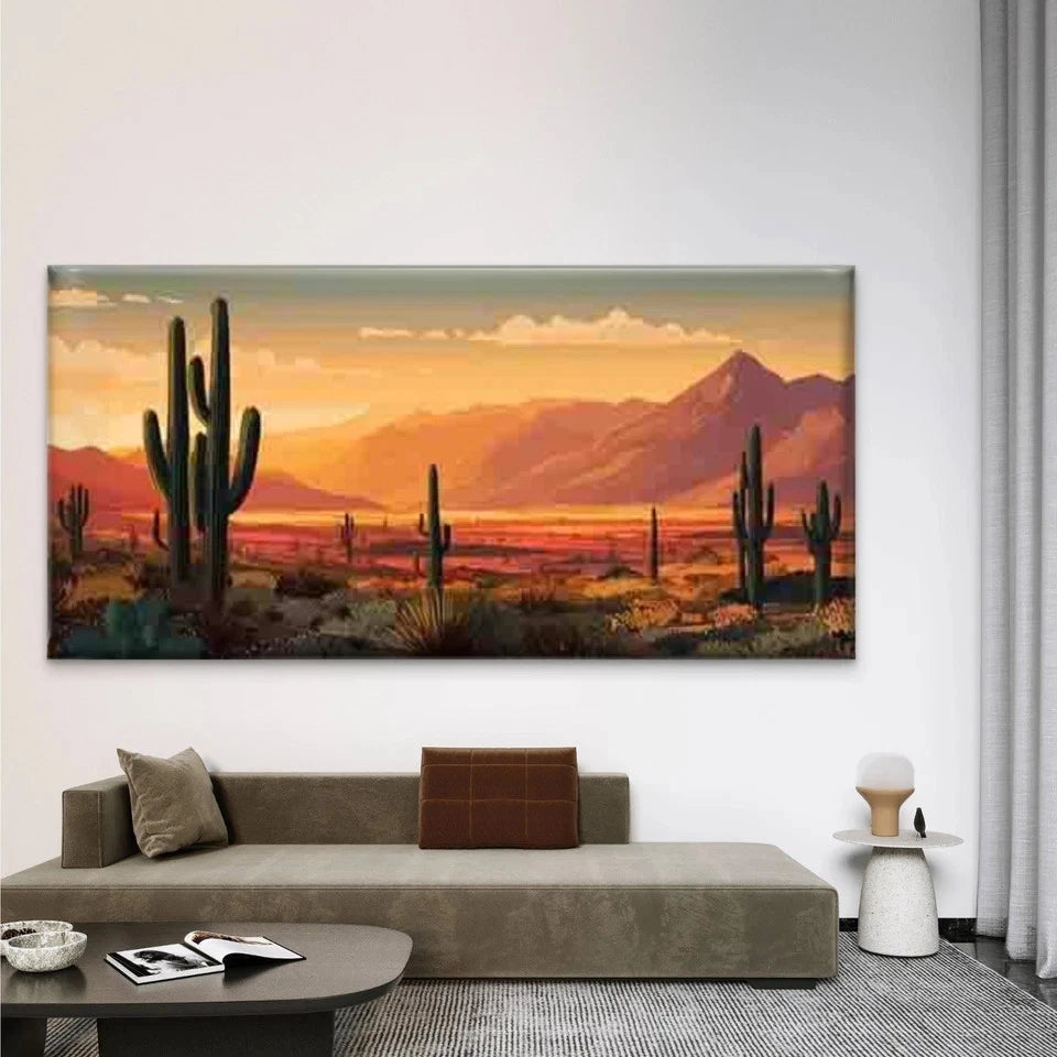 Desert Landscape with Cacti Wall Art Canvas Office Home Room Framed 120x60cm