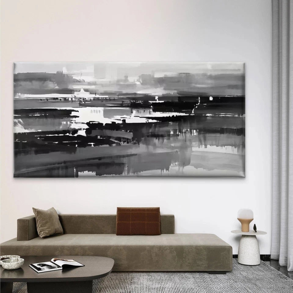 Abstract Black & White Wall Art Canvas Office Home Room Framed 120x60cm